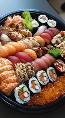 Assorted Fresh Sushi Platter with Various Ingredients and Styles