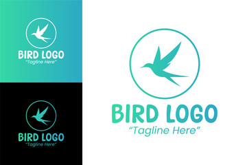 Minimalist Bird Logo Design in Gradient Green and Blue for Corporate and Business Branding