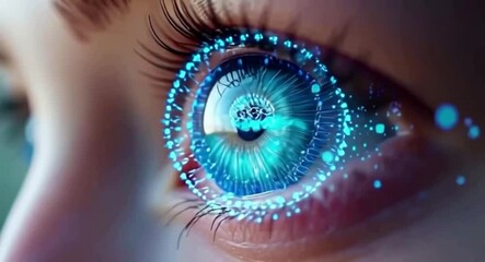 Human Eye Close-Up with Digital Data Overlay Slow Motion - Powered by Adobe