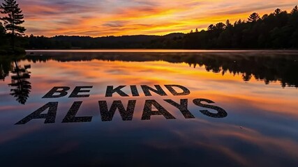 Be kind always inspirational message scenic lake sunset reflection video for motivation and positivity