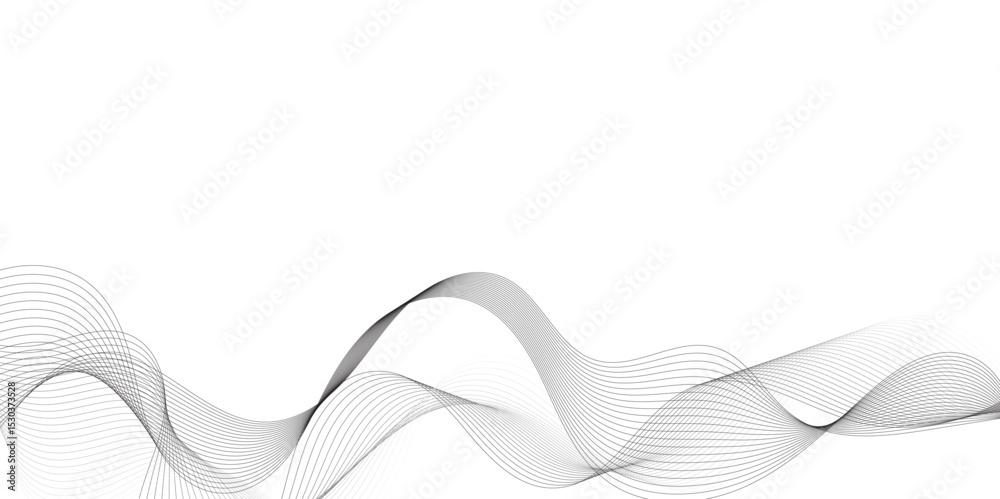 Poster Abstract grey, white smooth element swoosh speed wave modern stream background. Wave with lines created using blend tool. Abstract frequency sound wave lines and twisted curve lines background.	