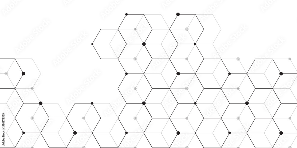 Poster Molecular structure abstract tech background. Geometric white background. Vector banner design with hexagons. Science network pattern, connecting lines and dots Medical background, Vector illustration
