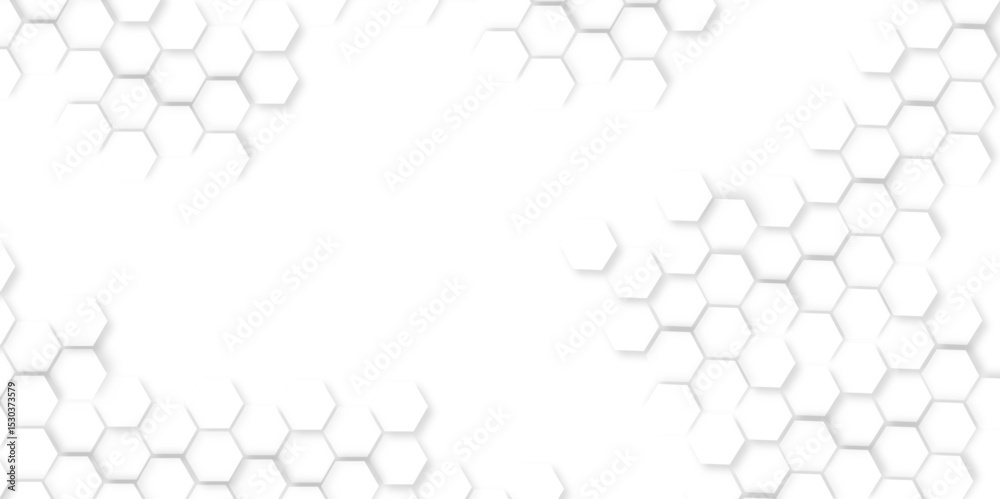 Poster Modern simple style seamless pattern with hexagonal graphic design. Geometric art deco texture mosaic white background. abstract molecular structures in technology, wallpaper background, vector.	