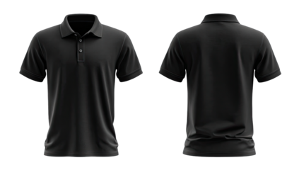 Front and back view of a dark gray polo shirt.  Blank template for design