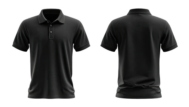 Front and back view of a dark gray polo shirt.  Blank template for design