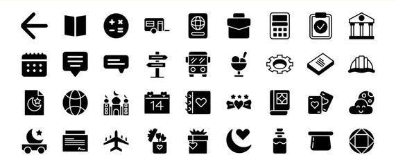 A diverse collection of glyph icons depicting various concepts and objects
