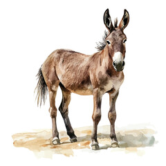 Fototapeta premium Donkey, watercolor illustration vector, isolated on a white background.