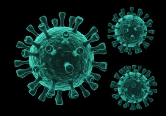 Three teal virus cells on a dark background