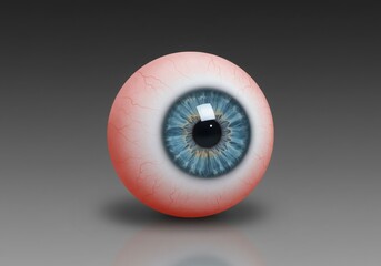 Realistic blue eyeball on gray background