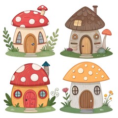 collection of fairy tale mushroom house cartoon