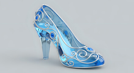 Cinderella glass slipper shoe blue high heel fashion footwear princess elegant design fairytale fantasy dream 3d