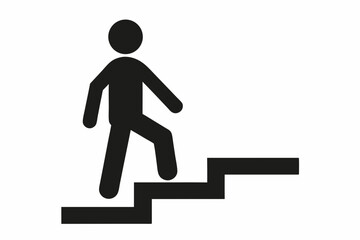 Simple pictogram of person climbing stairs, progress concept