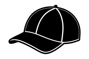 Black Baseball Cap Silhouette, Side View, Vector Illustration