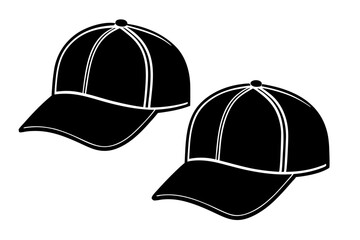 Two Black Baseball Caps, Simple Silhouette Design