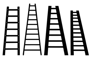 Four Black Silhouette Ladders, Different Sizes