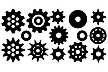 Collection of Black Cogs and Gears, Mechanical Parts, Industrial Design Elements