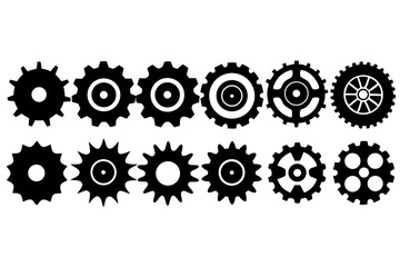 Collection of Black Cogs and Gears, Mechanical Parts, Industrial Design Elements