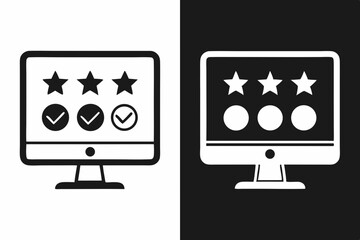 Computer Screen Displaying Three Stars and Checkmarks, Feedback Icon
