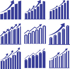 Collection of growing bar charts and graphs