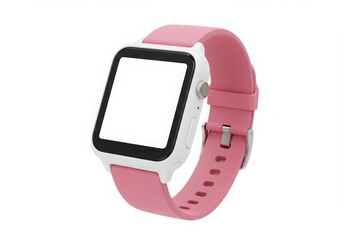 Smartwatch with pink band and white case on display