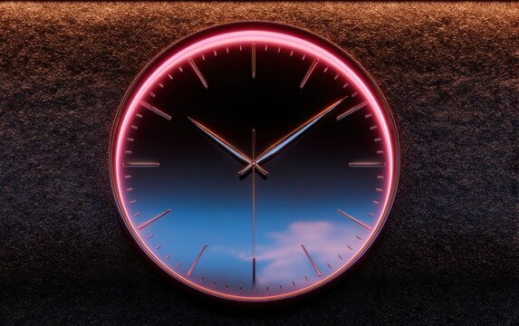 Circular clock, glowing frame