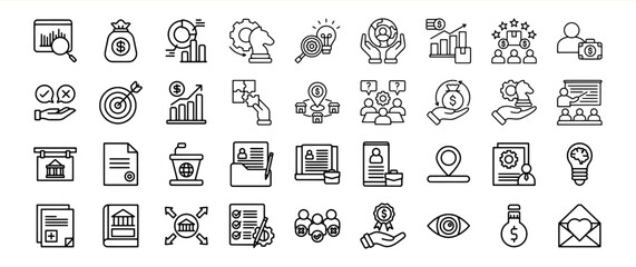 Business and Finance Icon Set: Strategy, Growth, and Teamwork