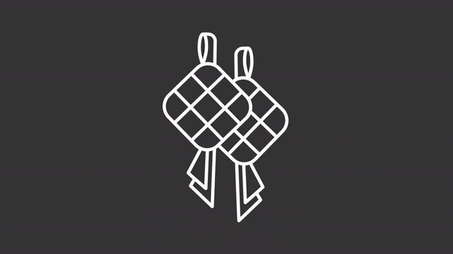 Ketupat white line animation. Pulut rice animated icon. Wrapped food shaking, moving. Holiday decoration, muslim festival. Isolated element on dark background. Alpha transparent video