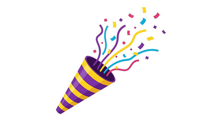 A celebratory party popper erupts with colorful confetti and streamers, signifying joyful moments and jubilant festivities.