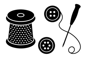 Black and White Sewing Kit Thread, Buttons, Needle