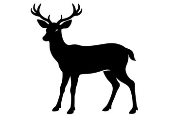 Black Silhouette of a Deer, Antlers, Wildlife