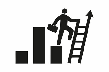 Businessman Climbing Ladder to Success, Growth Chart Icon
