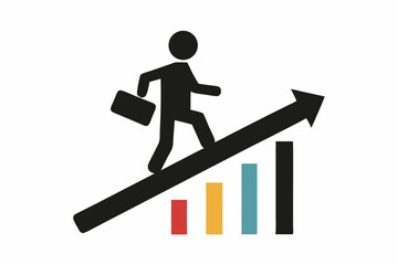 Businessman Climbing Growth Chart, Success, Career Progression Icon