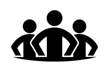 Teamwork Icon Three People Unity Symbol, Black Silhouette
