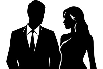 Couple Silhouette, Man in Suit, Woman in Dress