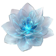 Futuristic Glass Lotus Flower with Glowing Blue Veins Abstract 3D Render