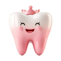 Cute Pink Tooth Character with Crown Smile and Rosy Cheeks Children s on transparent background