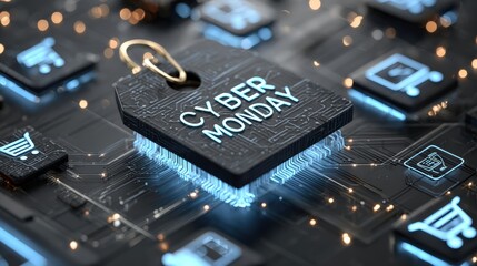 Cyber Monday Digital Sale Tag With Circuit Board Background