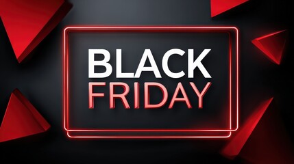 Black Friday Neon Sale Sign With Red Geometric Shapes