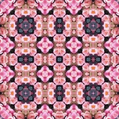Seamless kaleidoscope floral pattern a mesmerizing display of pink roses arranged in a symmetrical, repeating pattern, creating a captivating floral design for fabric, wallpaper, and backgrounds