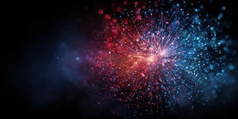 Fototapeta premium Abstract spark burst of red and blue lights on a black backdrop