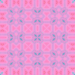 Seamless kaleidoscope floral pattern a vibrant pink and blue geometric arrangement with floral accents, creating a symmetrical and eyecatching design for fabric, wallpaper, and backgrounds