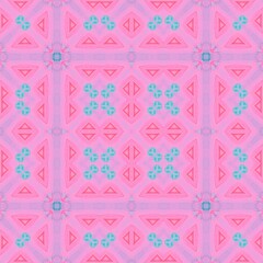 Seamless kaleidoscope floral pattern soft pink and turquoise geometric shapes create a symmetrical, repeating floral design for fabric, wallpaper, and backgrounds