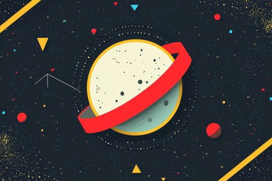 Abstract graphic design representing a cosmic scene with bold colors and geometric shapes