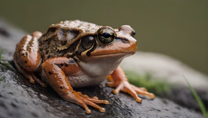 Obraz premium closeup of a northern red-legged frog on a rock