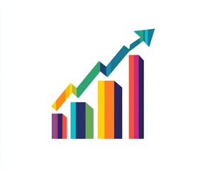 Colorful bar graph with upward arrow showing successful growth and rising statistics