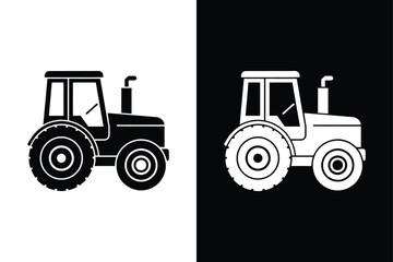 Tractor Silhouette Vector. Farming Machinery in Black and White
