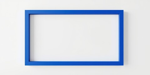 Simple blue frame hanging on a clean white wall providing a blank canvas for a display or presentation