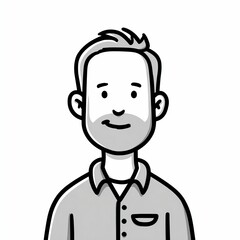 Obraz premium Line art drawing of a smiling man with a beard wearing a button-down shirt