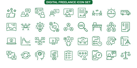 Minimal Digital Freelance Icon Set in Line Style