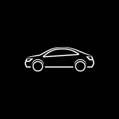 A white, minimalist line drawing of a coupe car, against a black backdrop
